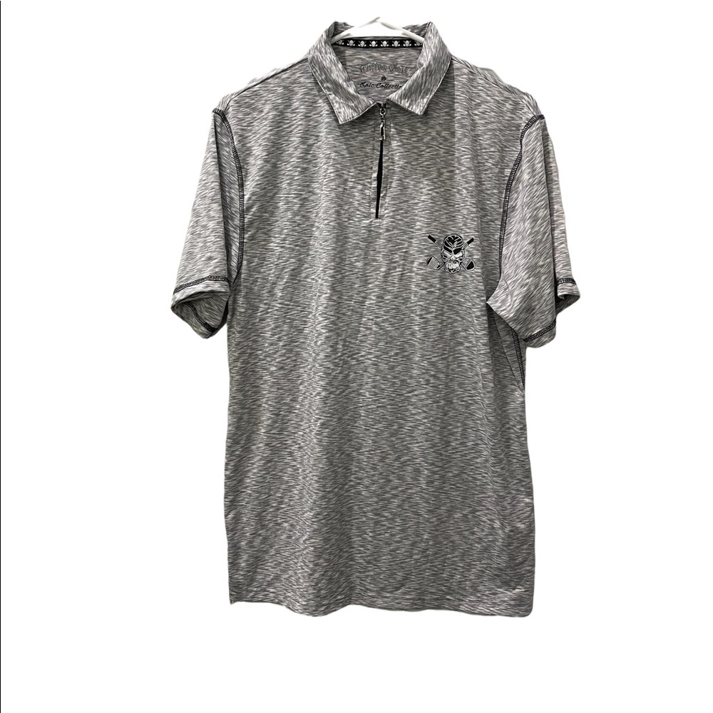 Tattoo Mens‎ 1/4 Zip Golf Polo Shirt Size Small Gray White